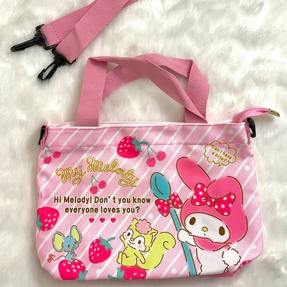 $15 Super Cute My Melody Fruit Snack Hand/Shoulder/Body Bag with Zipper - Picture 1 of 2